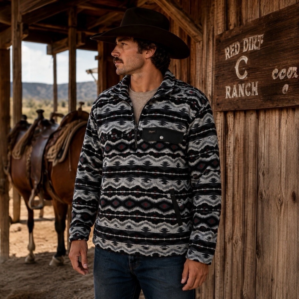 Rafter C Southwestern Aztec Quarter Zip Pullover Fleece‎ Jacket Medium